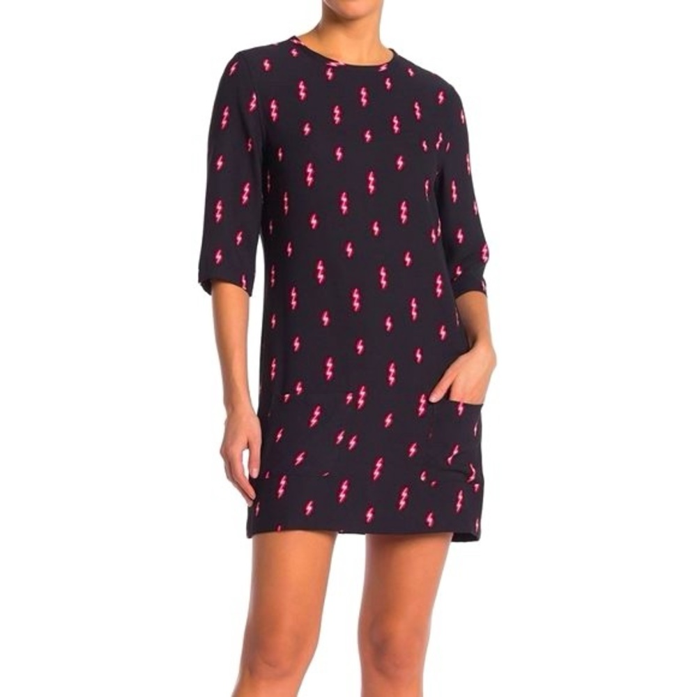 Equipment Aubrey Red Lightning Bolt Dress Small Half Sleeves with Front Pockets